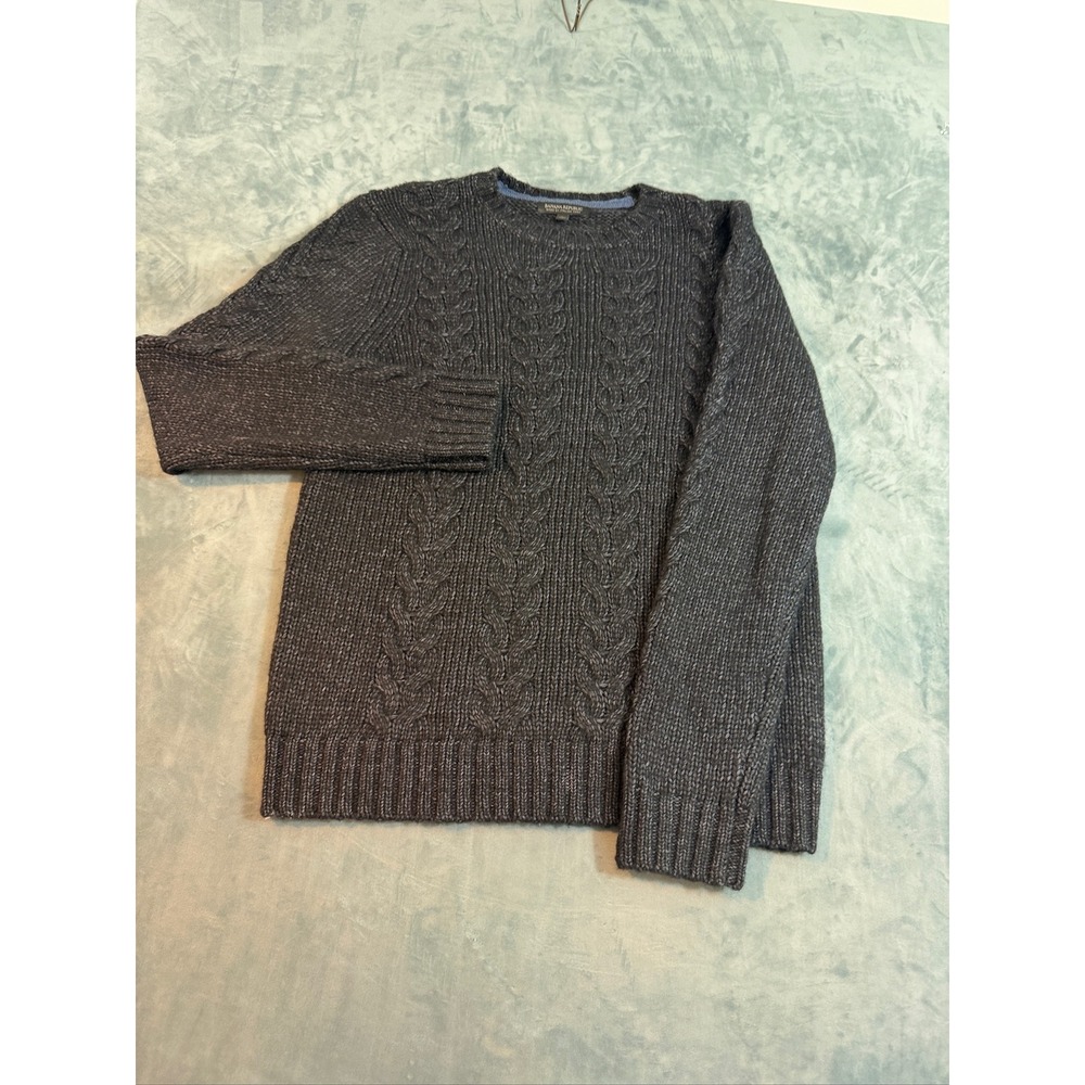 Banana Republic Mens Italian Yarn Cable Knit Crewneck Sweater Gray Large